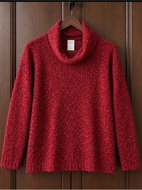 Coldwater Creek Red Bouclé Turtleneck Sweater